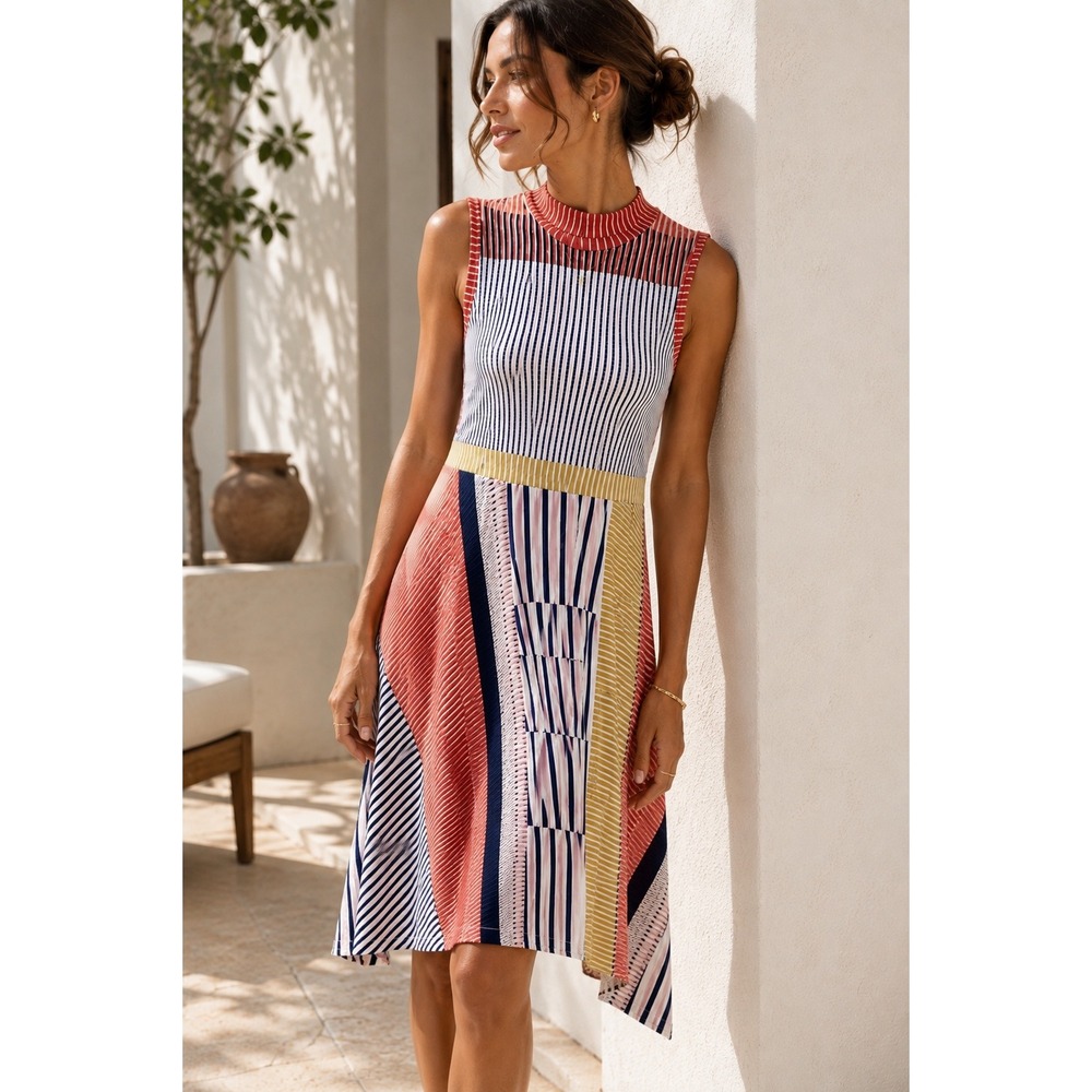 Maeve Anthropologie‎ Cleary Striped Jersey Midi Dress Sleeveless Asymmetrical XS